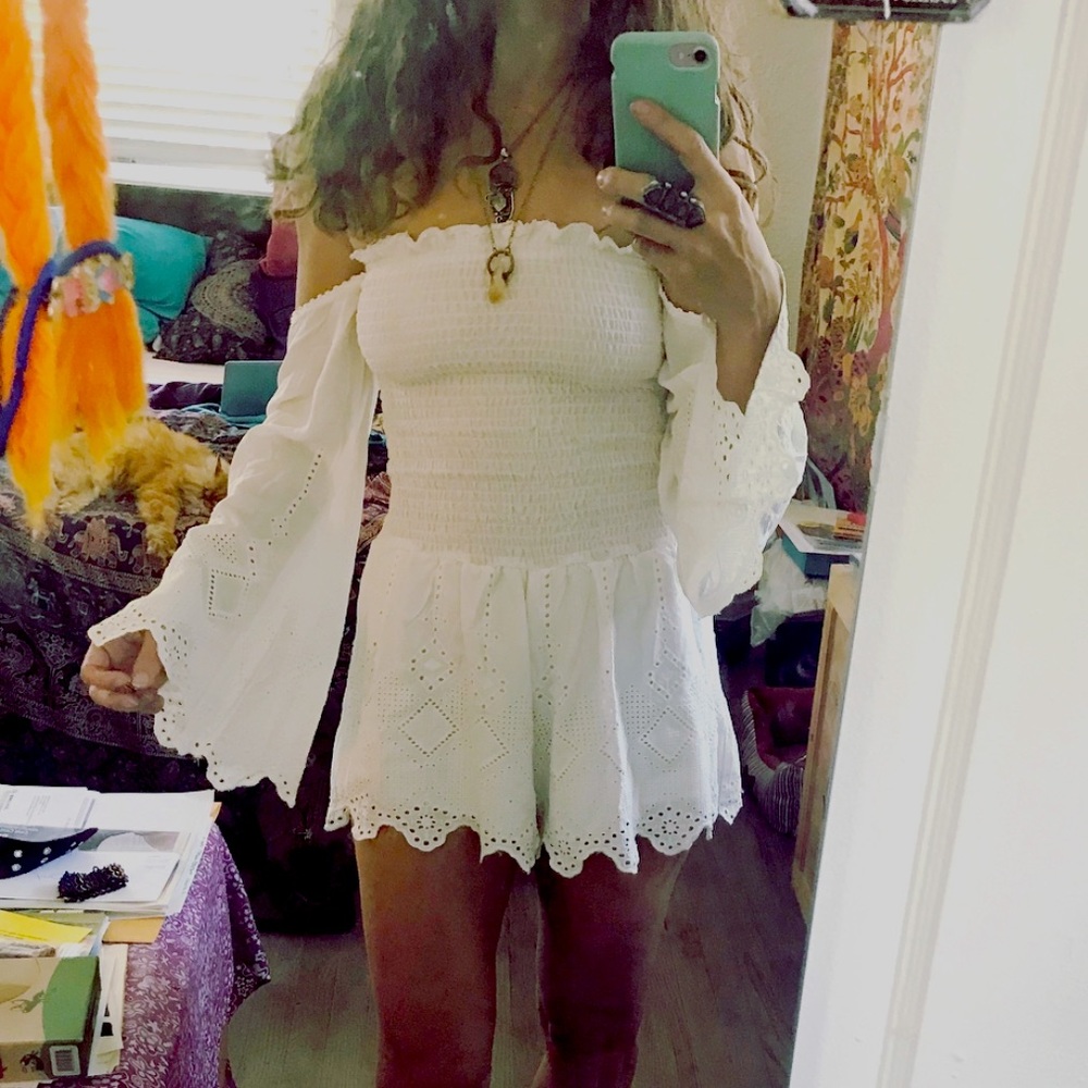 Surf Gypsy white eyelet cold shoulder romper